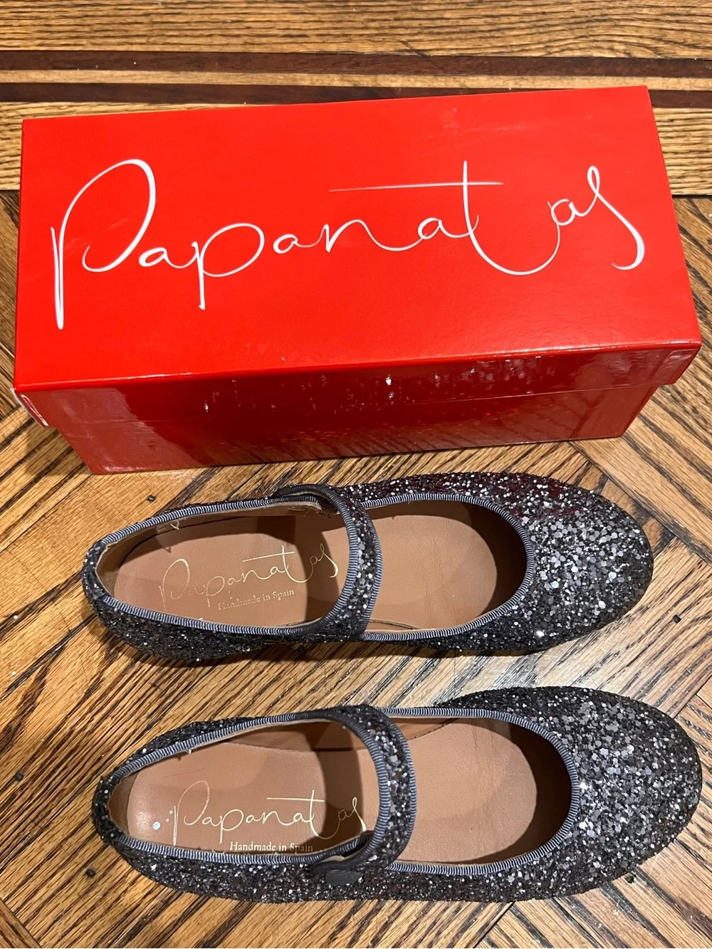 Papanatas Girls Gray Glitter Mary Jane Shoes EU 34 / US 3
